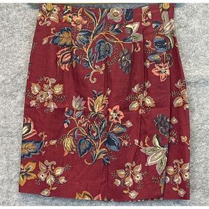 Vintage 90s BREECHES Skirt Sz12 Red Floral Print Linen Blend Mini Pleated‎ Front